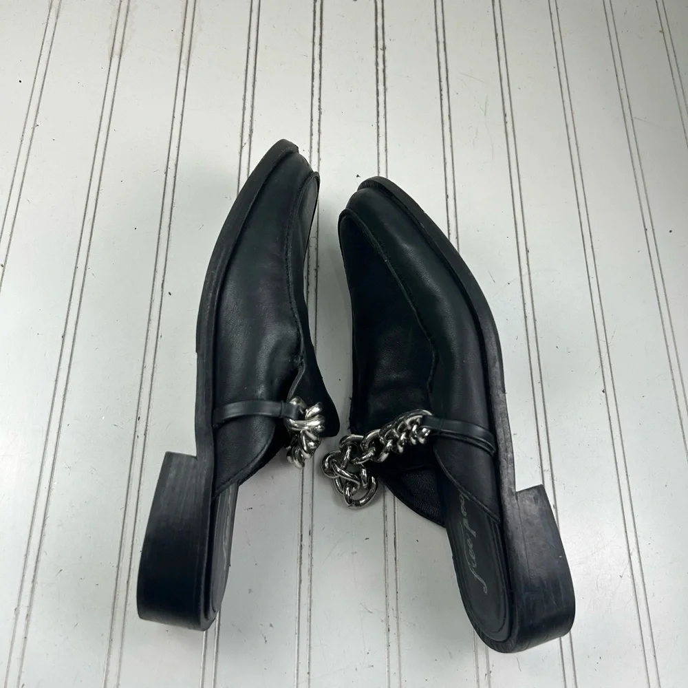 Free People Black Leather Vida Mules Chain-Detail Mule Loafers Women’s Size 9.5 - Picture 5 of 10
